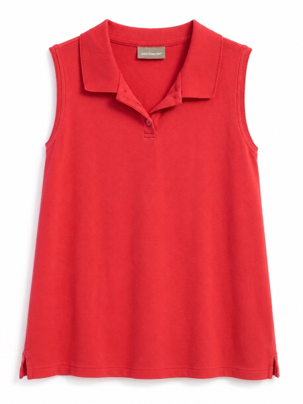 Croft & Barrow Coral Red Cotton Sleeveless Collared Classic Polo Tank Top Size L